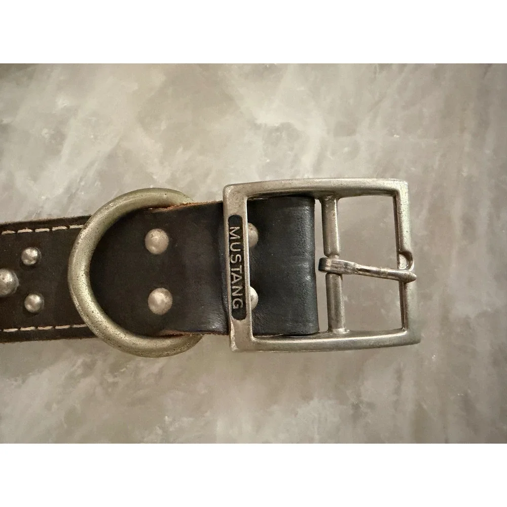 Mustang Studded Spiked Leather Dog Collar Brown